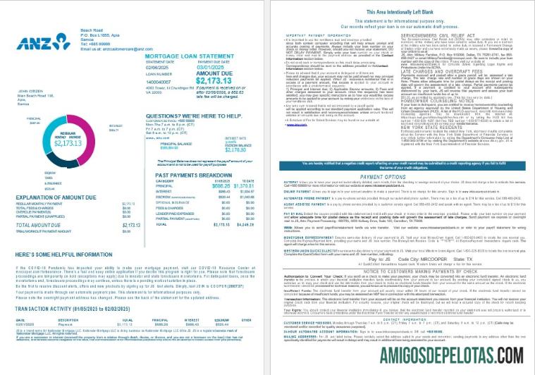 Extrato de hipoteca bancária do Samoa ANZ Bank em formatos Word e PDF 1 2 baixar para verificação